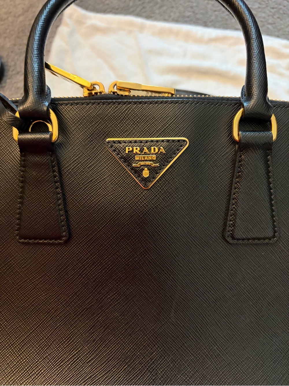 Prada Black Saffiano Satchel with Gold Hardware and Removable Strap - Picture 4 of 16